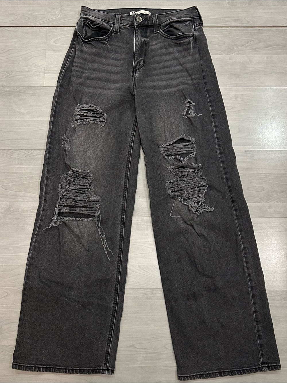 SO Goods for Life Super High Rise Wide Leg Distressed Black Jeans Women’s 7/28W